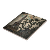 ボヘミアンブラックフローラヴィンテージパリエッフェルタワー タイル (側面)