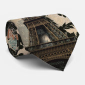 ボヘミアンブラックフローラヴィンテージパリエッフェルタワー ネクタイ (ロール)