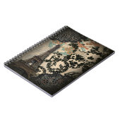 ボヘミアンブラックフローラヴィンテージパリエッフェルタワー ノートブック (左側)