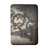 ボヘミアンブラックフローラヴィンテージパリエッフェルタワー バスマット (正面縦)