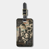 ボヘミアンブラックフローラヴィンテージパリエッフェルタワー ラゲッジタグ (正面縦)