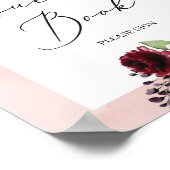 ボヘミアンブルグンディピンクゴールドフラワーのゲストブックサイン ポスター (角)