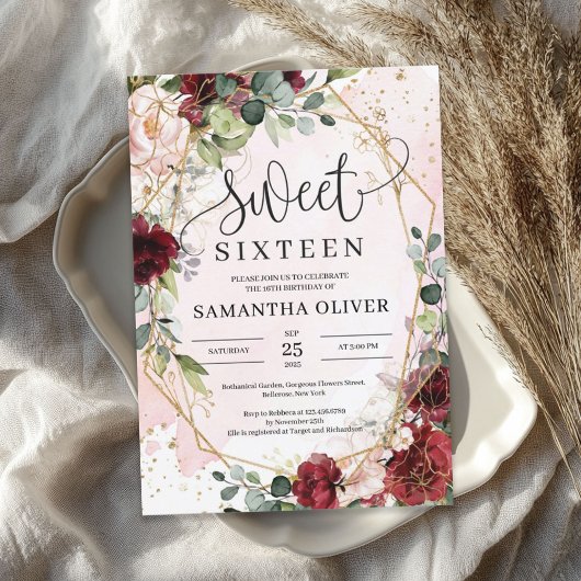 ボヘミアンブルゴーニュフローラ金ゴールド幾何学甘い16 招待状