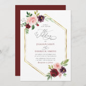 ボヘミアンブルゴーニュ赤面フローラ結婚式招待状 招待状 (正面/裏面)