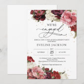 ボヘミアンブルッシュ ワインレッド モーブ 花 牡丹 ゴールド インビテーション (正面/裏面)