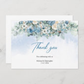 ボヘミアンブルーのアジサイと白いバラとユーカリ サンキューカード (正面/裏面)