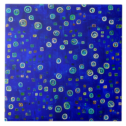 ボヘミアンブルーアールヌーボー タイル (正面)