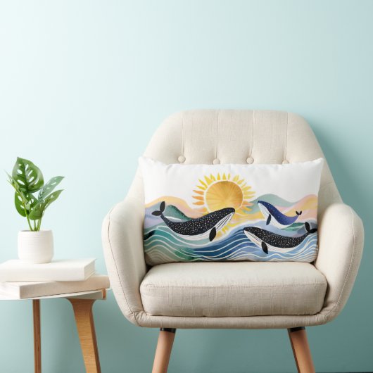 ボヘミアンブルーウェーブ&ハッピークジラ ランバークッション (椅子)