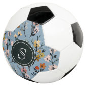 ボヘミアンブルーウォーターカラーモノグラムのフローラ サッカーボール (3/4)