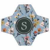 ボヘミアンブルーウォーターカラーモノグラムのフローラ サッカーボール (フラット)