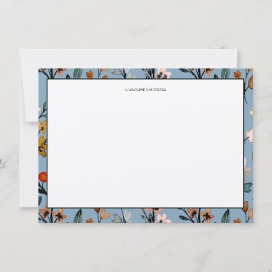 ボヘミアンブルーエレガントウォーターカラーフローラ ノートカード (正面)