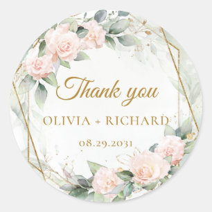 ボヘミアンブルージュのグリーンとゴールドフレームのウェディングステッカー ラウンドシール