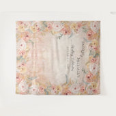 ボヘミアンブルージュの花とパンパスグラスと木のウェディング タペストリー (正面(横))