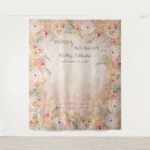 ボヘミアンブルージュの花とパンパスグラスと木のウェディング タペストリー (正面)