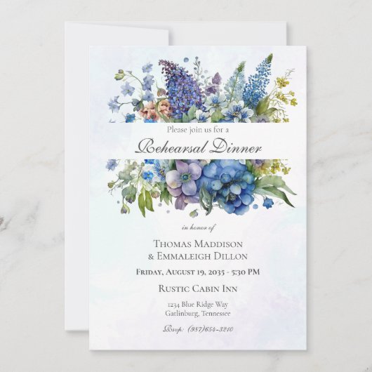 ボヘミアンブルーバイオレットウォーターカラーリハーサルディナー 招待状 (正面)