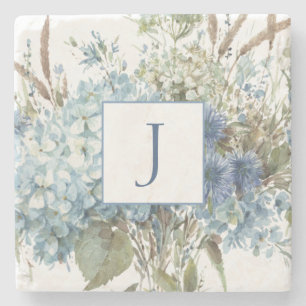 ボヘミアンブルーフローラウォーターカラーブーケ ストーンコースター