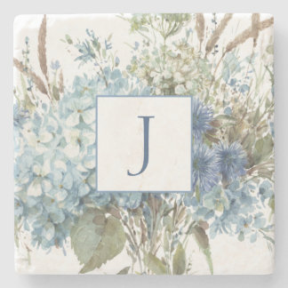 ボヘミアンブルーフローラウォーターカラーブーケ ストーンコースター