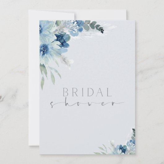 ボヘミアンブルーフローラティーパーティーブライダルシャワー 招待状 (裏面)