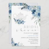ボヘミアンブルーフローラティーパーティーブライダルシャワー 招待状 (正面/裏面)