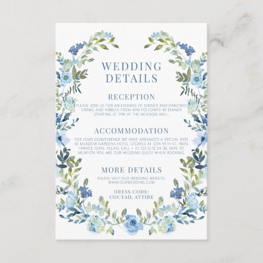 ボヘミアンブルーフローラリース素朴結婚性詳細 エンクロージャーカード (正面)