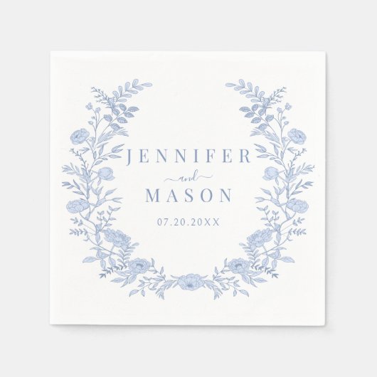 ボヘミアンブルーフローラリース結婚ズ紙ナプキン スタンダードカクテルナプキン (正面)