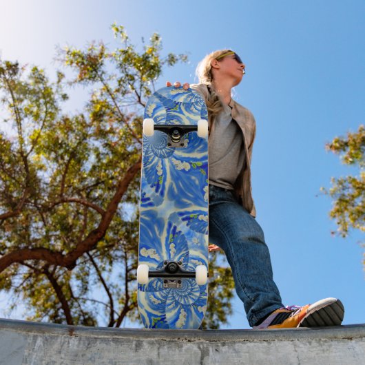 ボヘミアンブルーホワイトマンダラフローラ スケートボード (室外1)