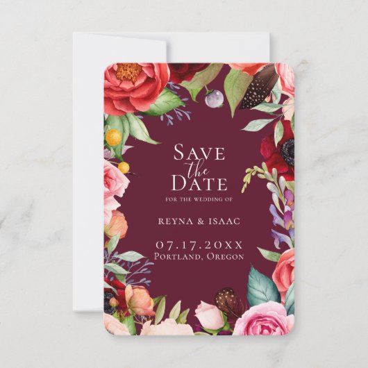 ボヘミアンブルームズ ボルドー セーブ・ザ・デート 案内状 (正面)