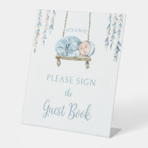 ボヘミアンブルー男の赤ちゃんシャワーゲストブックサイン