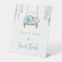 ボヘミアンブルー男の赤ちゃんシャワーゲストブックサイン 台座サイン