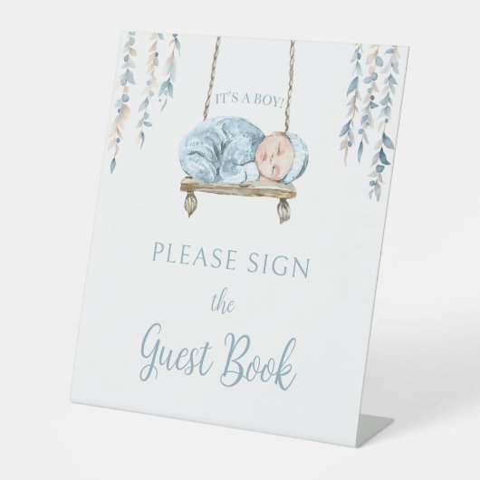 ボヘミアンブルー男の赤ちゃんシャワーゲストブックサイン 台座サイン (正面)