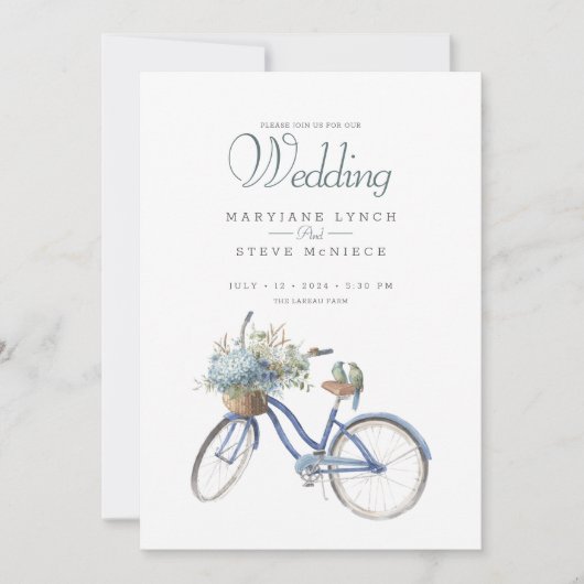 ボヘミアンブルー自転車の水の色結婚's 招待状 (正面)