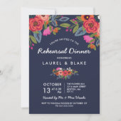 ボヘミアンブーケ – ネイビーブルーリハーサルディナー 招待状 (正面)