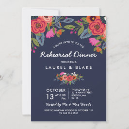 ボヘミアンブーケ – ネイビーブルーリハーサルディナー 招待状