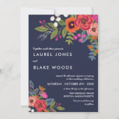 ボヘミアンブーケ - ネイビーブルー＆コーラル ウェディング 招待状 (正面)