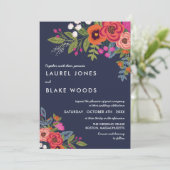 ボヘミアンブーケ - ネイビーブルー＆コーラル ウェディング 招待状 (スタンド正面)