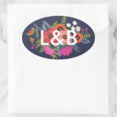 ボヘミアンブーケ – ネイビー結婚ブルーのイニシャル 楕円形シール (バッグ)