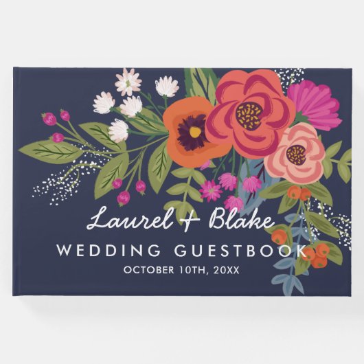 ボヘミアンブーケ – ネイビー結婚ブルー – 's ゲストブック (正面)