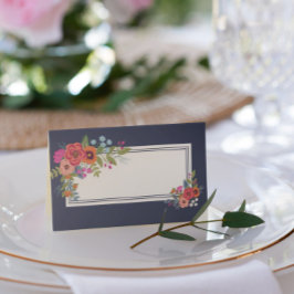 ボヘミアンブーケ – Navy Blue – 名前結婚の日付 プレイスカード