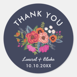 ボヘミアンブーケ – Navy Blue 結婚's Thank You ラウンドシール