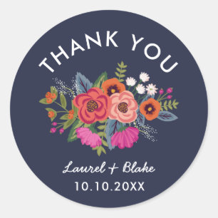 ボヘミアンブーケ – Navy Blue 結婚's Thank You ラウンドシール