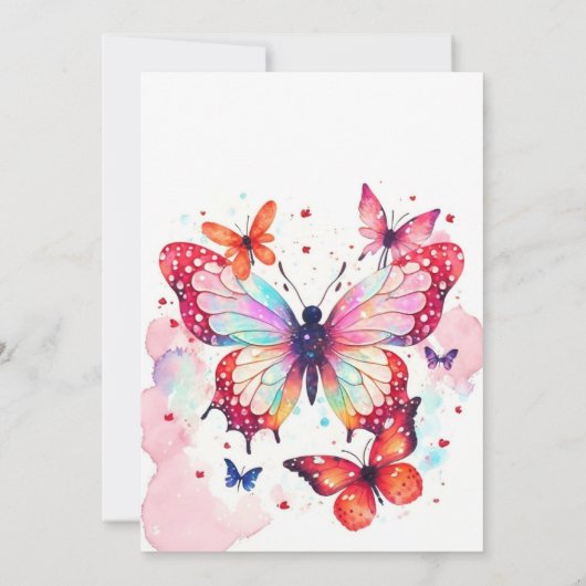 ボヘミアンプリントブルバタフライガール誕生日 招待状 (裏面)