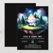 ボヘミアンプリント可能な牛誕生日 招待状 (正面/裏面)