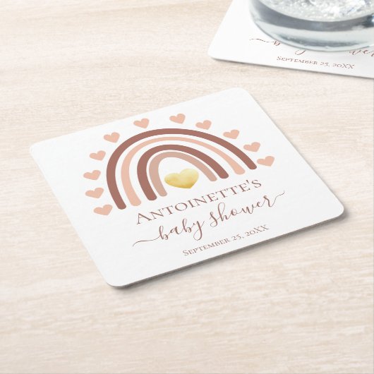 ボヘミアンベイビーシャワーカスタム スクエアペーパーコースター (アングル)