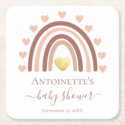 ボヘミアンベイビーシャワーカスタム スクエアペーパーコースター (正面)
