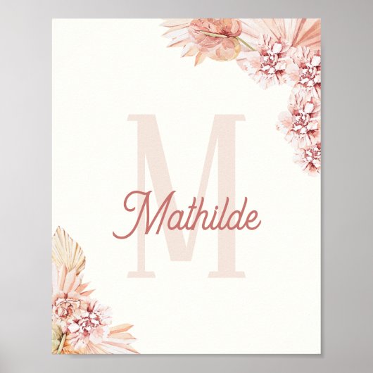 ボヘミアンベビーガールイニシャルモノグラムネーム子供部屋 ポスター (正面)