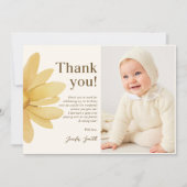 ボヘミアンベージュデイジーフラワーバースデー写真 サンキューカード (正面)