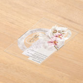 ボヘミアンベージュピンクモノグラム結婚パンパスズB アクリル招待状 (レイダウン)