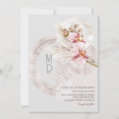 ボヘミアンベージュピンクモノグラム結婚パンパスズB 招待状 (正面)