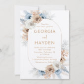 ボヘミアンベージュ&ブルーフローラフレ結婚ーム 招待状 (正面)