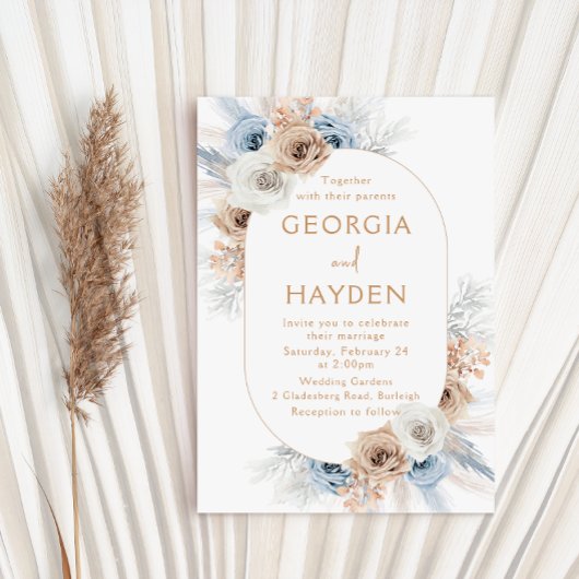 ボヘミアンベージュ&ブルーフローラフレ結婚ーム 招待状